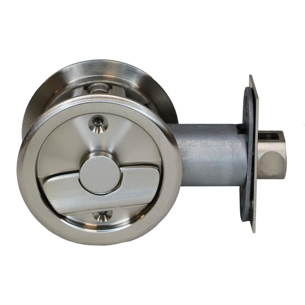 Emtek Round Privacy Pocket Door Tubular Lock with Privacy Strike Plate and Dust Box Satin Nickel Finish 2145US15 - main